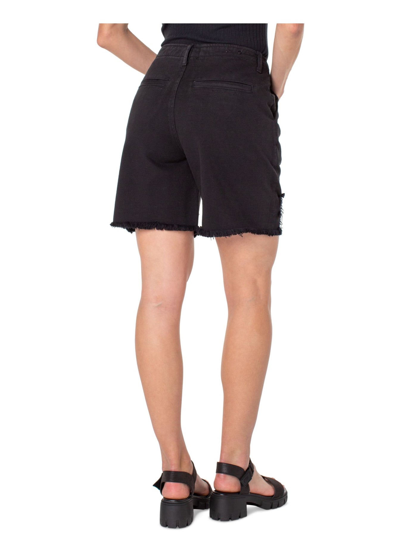 EARNEST SEWN NEW YORK Womens Black Denim Zippered Pocketed Frayed Hems High Waist Shorts 30