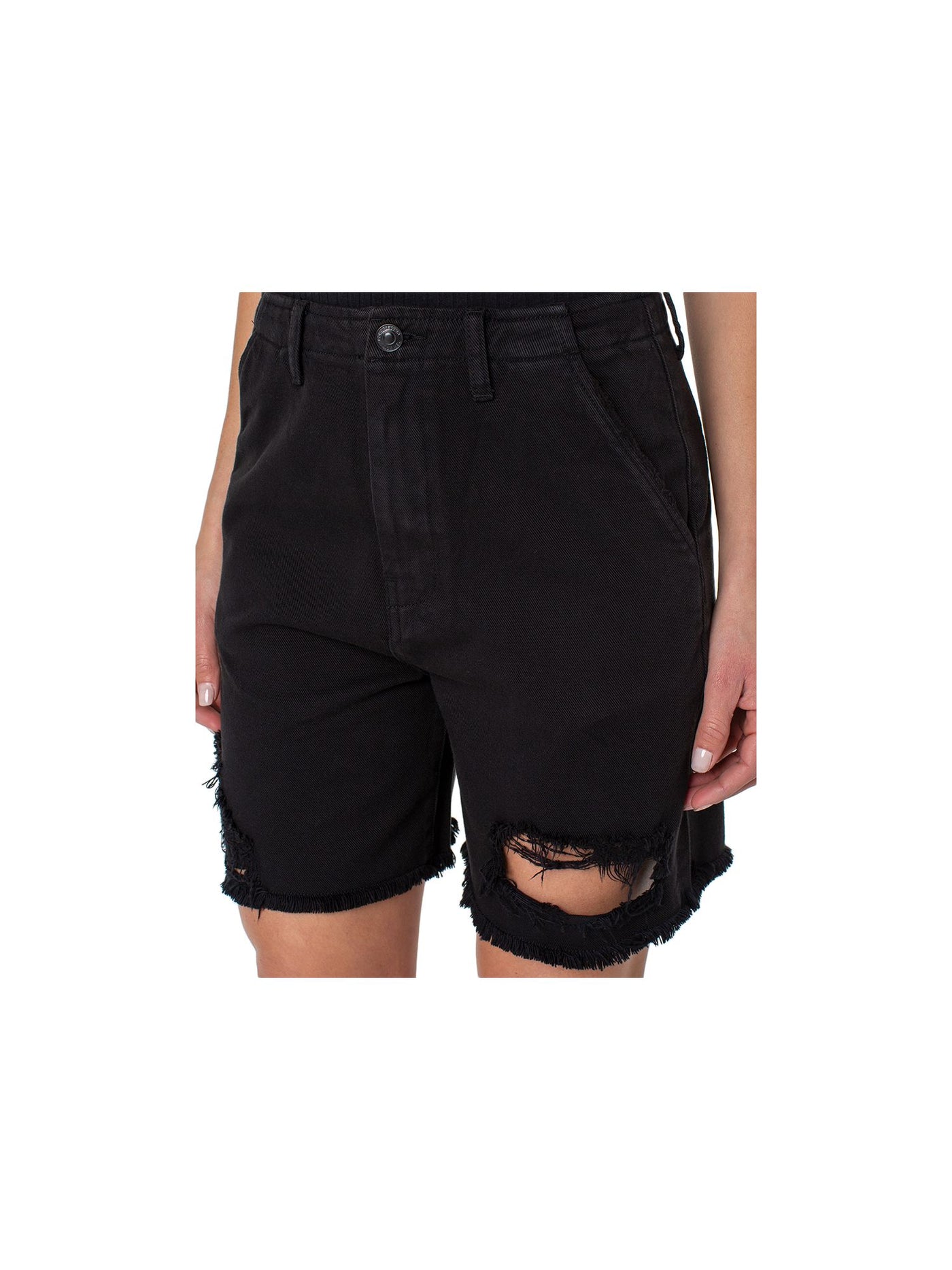 EARNEST SEWN NEW YORK Womens Black Denim Zippered Pocketed Frayed Hems High Waist Shorts 26