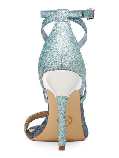 MICHAEL MICHAEL KORS Womens Blue Glitter Ankle Strap Padded Astrid Round Toe Stiletto Buckle Dress Heeled Sandal 7 M