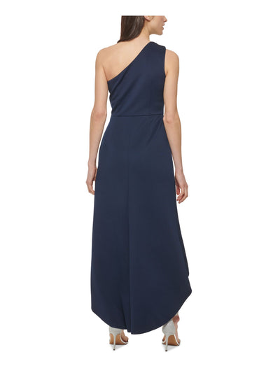 JESSICA HOWARD Womens Navy Ruffled Sleeveless Asymmetrical Neckline Full-Length Evening Hi-Lo Dress Petites 8P