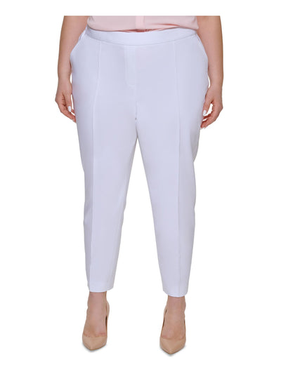 CALVIN KLEIN Womens White Pocketed Elastic Back Sim Pull On Wear To Work Straight leg Pants Plus 16W