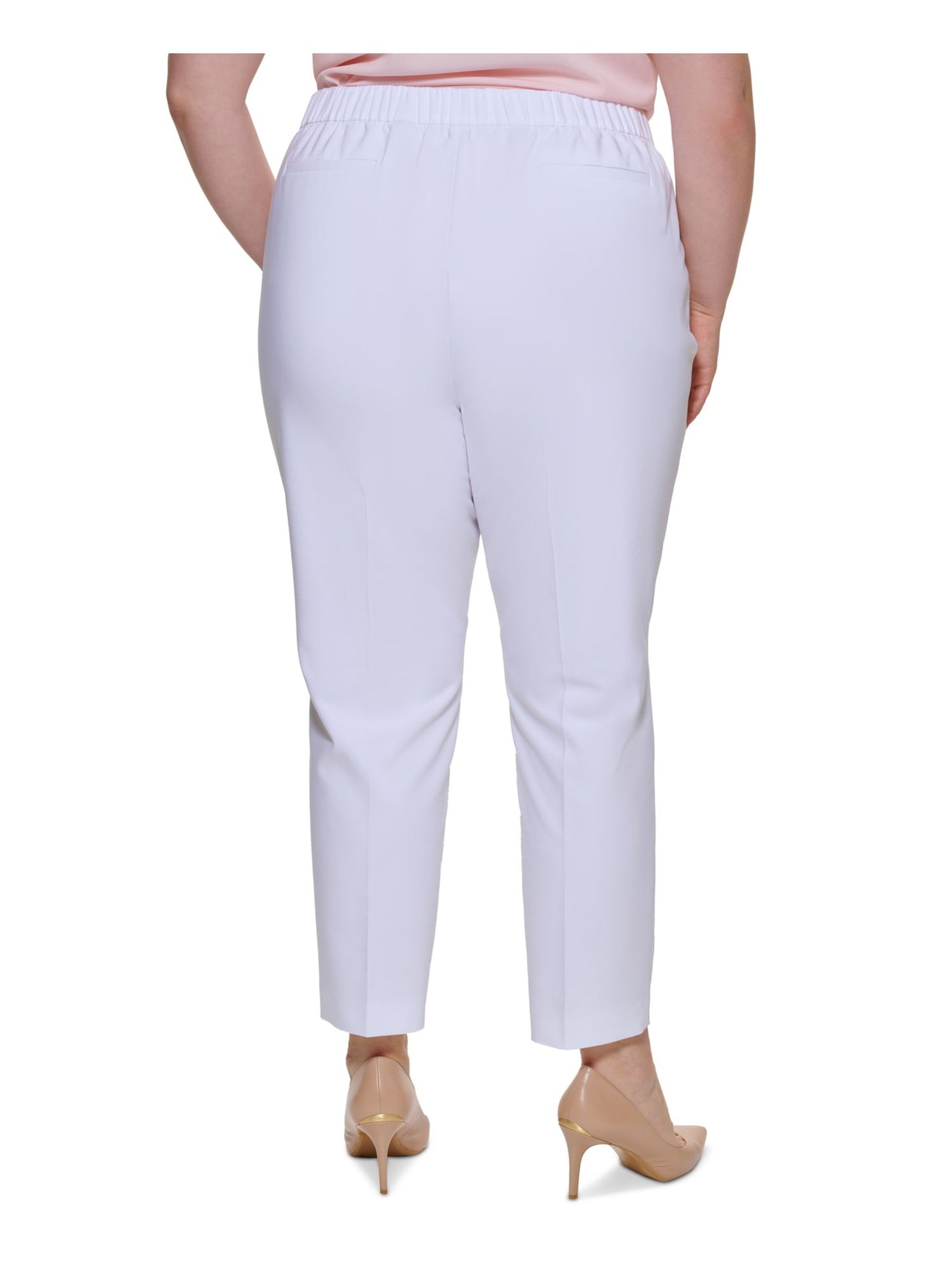 CALVIN KLEIN Womens White Pocketed Elastic Back Sim Pull On Wear To Work Straight leg Pants Plus 16W