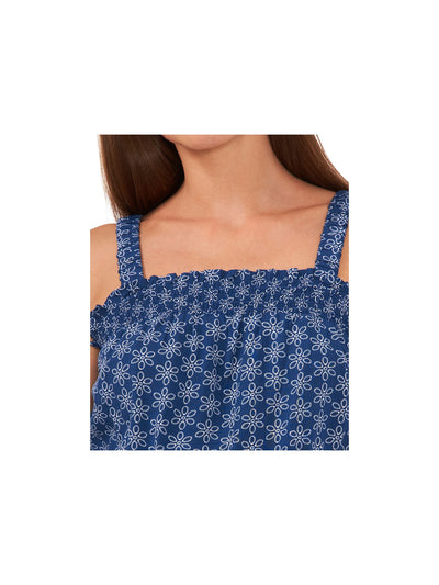 RILEY&RAE Womens Blue Smocked Ruffled Floral Sleeveless Square Neck Crop Top S