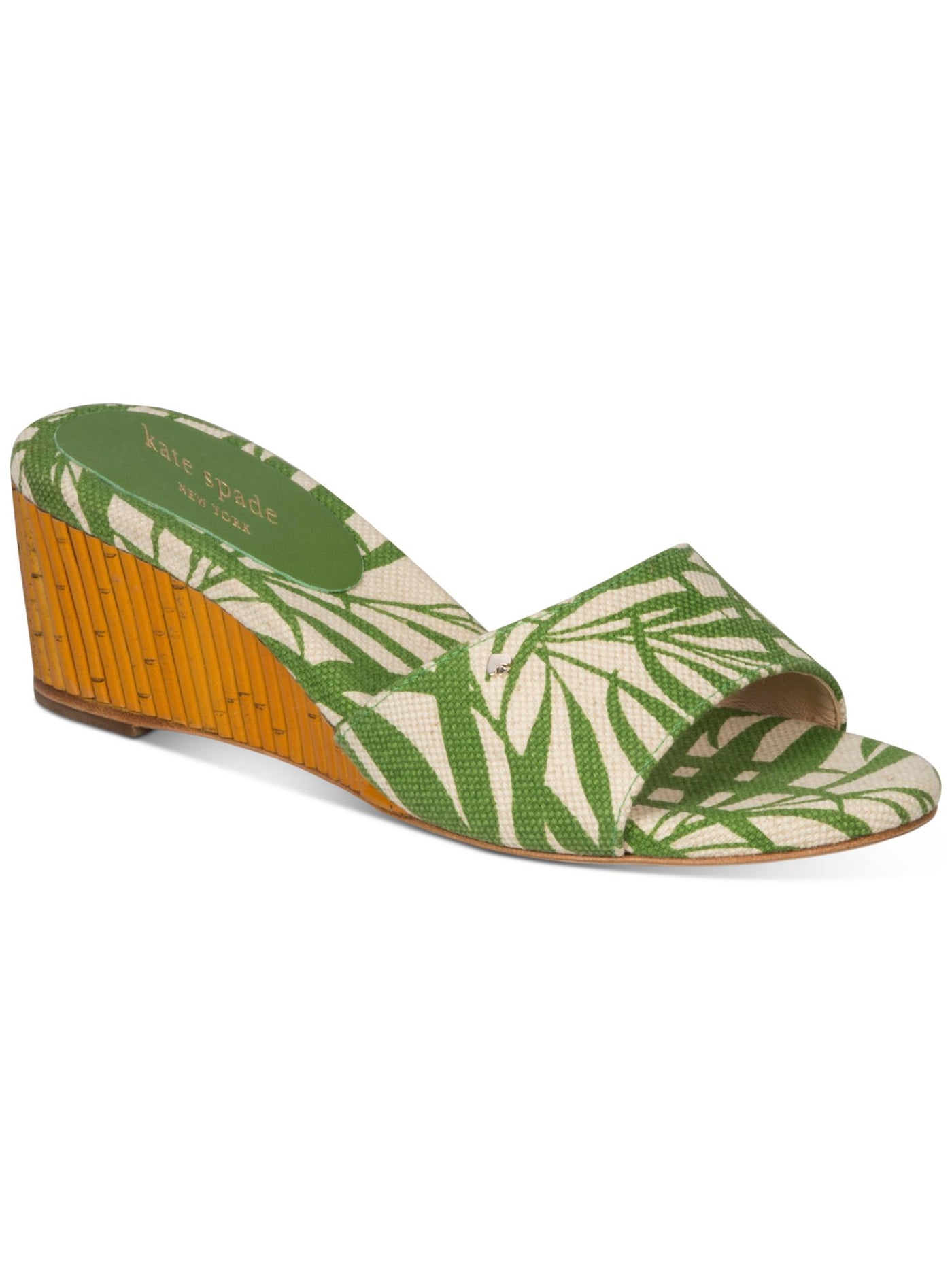 KATE SPADE NEW YORK Womens Beige Floral Faux Bamboo Heel Comfort Meena Round Toe Wedge Slip On Heeled Sandal 7.5 B