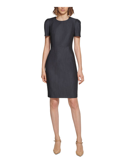 CALVIN KLEIN Womens Gray Zippered Slitted Unlined Pouf Sleeve Round Neck Above The Knee Wear To Work Sheath Dress Petites 6P