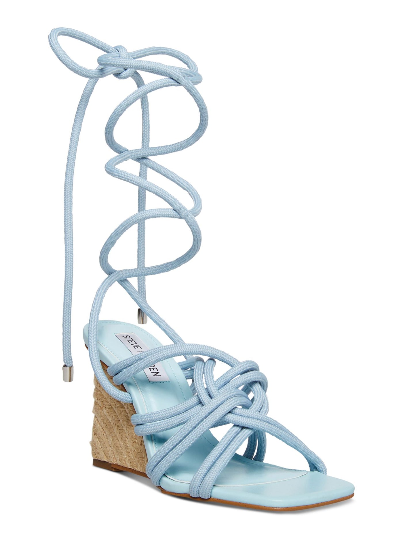 STEVE MADDEN Womens Light Blue Padded Strappy Idolized Square Toe Wedge Lace-Up Dress Espadrille Shoes 7 M