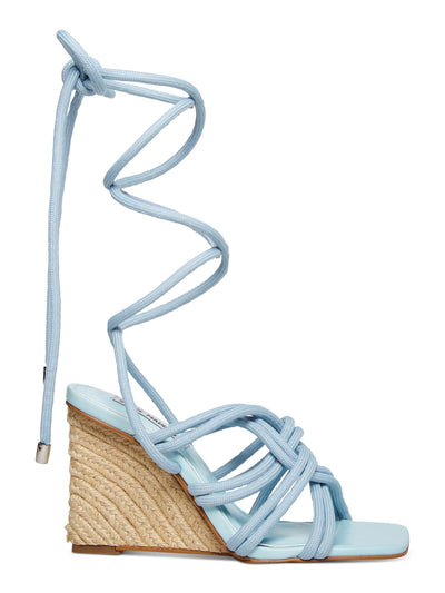 STEVE MADDEN Womens Light Blue Padded Strappy Idolized Square Toe Wedge Lace-Up Dress Espadrille Shoes 8.5 M