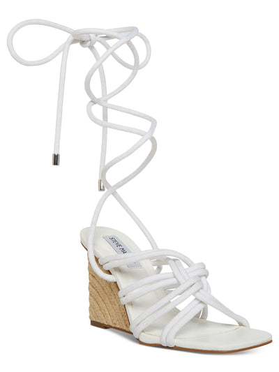 STEVE MADDEN Womens White Wrapping Ankle-Tie Padded Strappy Idolized Square Toe Wedge Lace-Up Espadrille Shoes 10 M
