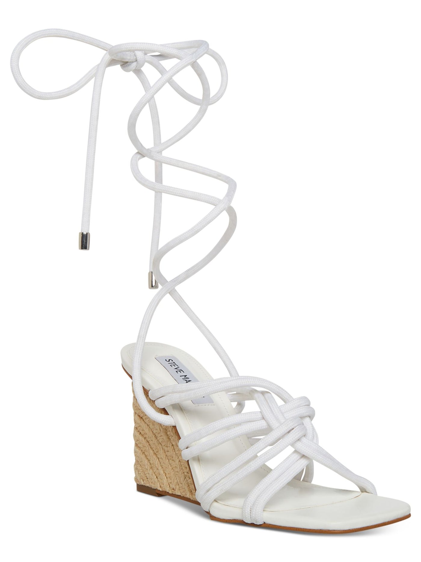 STEVE MADDEN Womens White Wrapping Ankle-Tie Padded Strappy Idolized Square Toe Wedge Lace-Up Espadrille Shoes 9 M