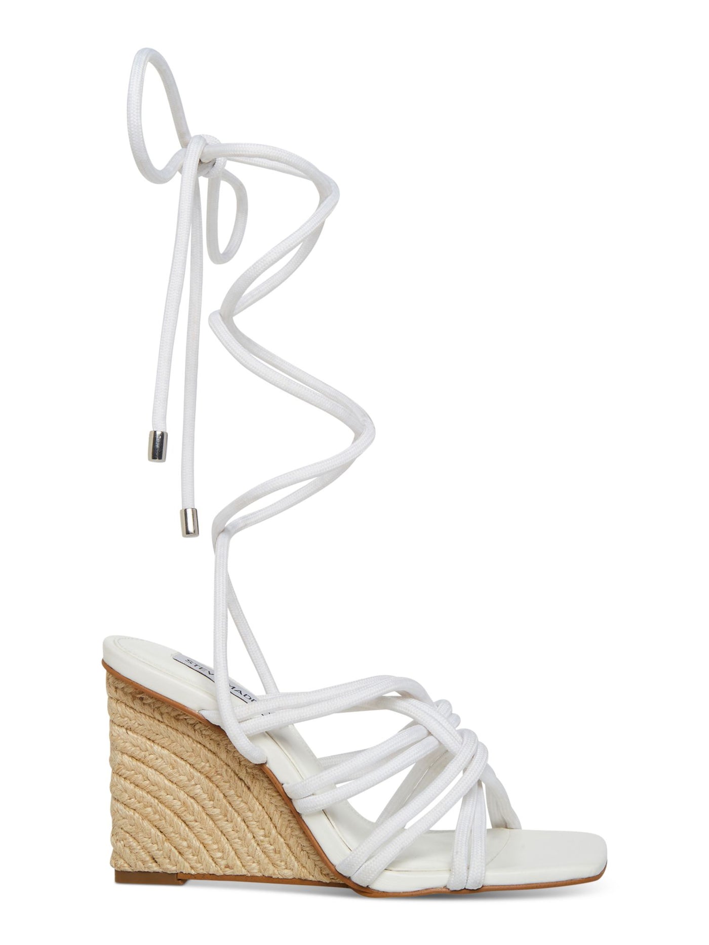 STEVE MADDEN Womens White Wrapping Ankle-Tie Padded Strappy Idolized Square Toe Wedge Lace-Up Espadrille Shoes 8.5 M