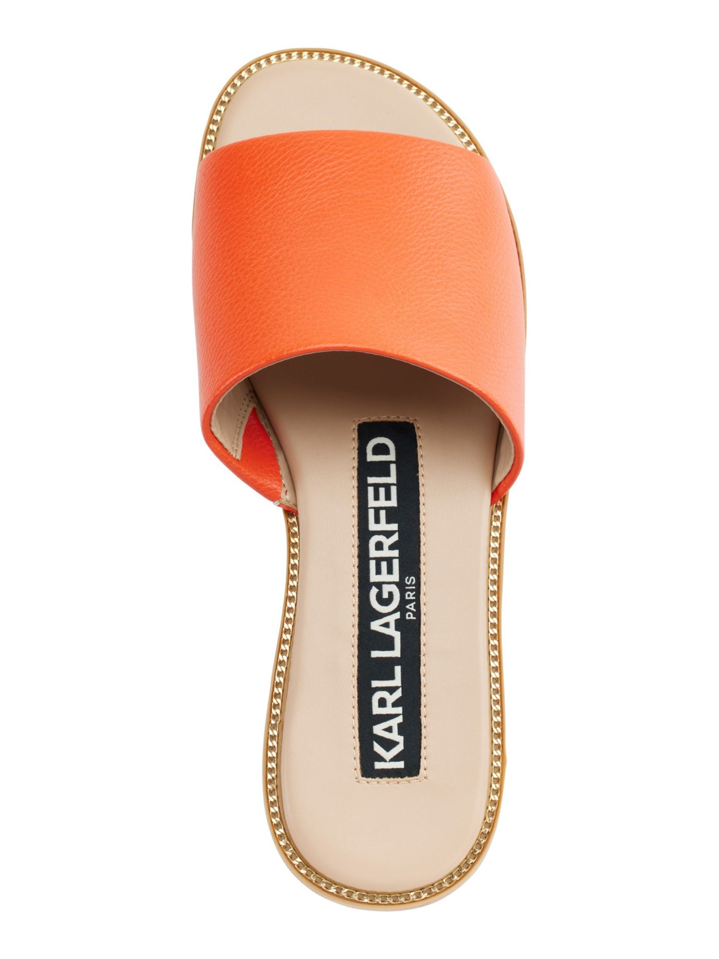 KARL LAGERFELD Womens Orange Chain Accent Trim Padded Goring Gloria Round Toe Slip On Leather Sandals Shoes 5
