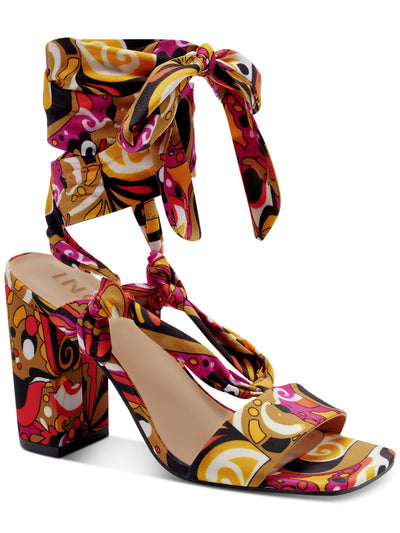 INC Womens Orange Geometric Ankle Strap Padded Laeelia Square Toe Block Heel Lace-Up Dress Heeled Sandal 8.5 M