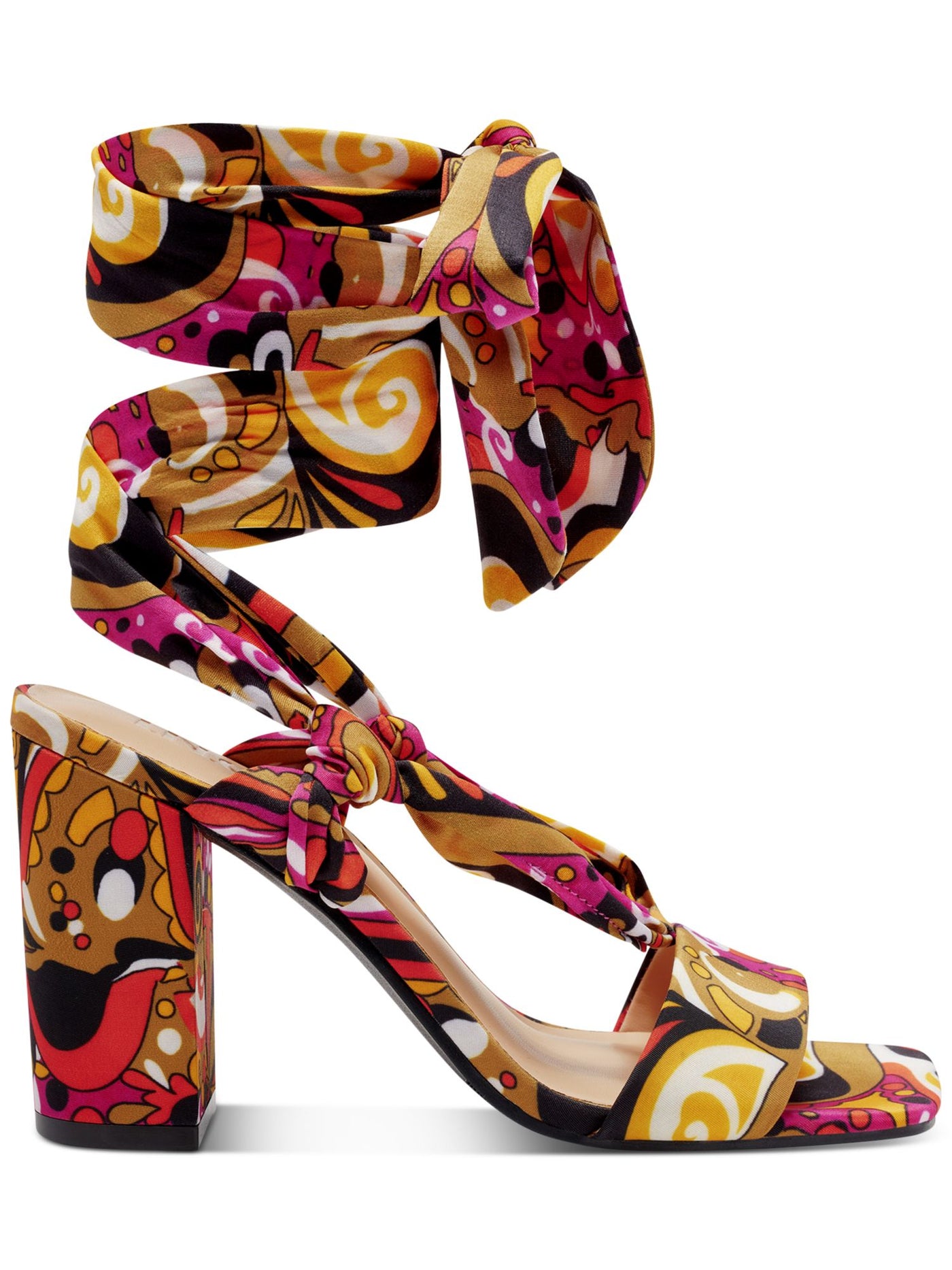 INC Womens Orange Geometric Ankle Strap Padded Laeelia Square Toe Block Heel Lace-Up Dress Heeled Sandal 7.5 M
