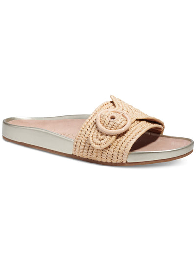 KATE SPADE NEW YORK Womens Beige Raffia Woven Buckle Accent Maribelle Round Toe Slip On Sandals Shoes 5 B