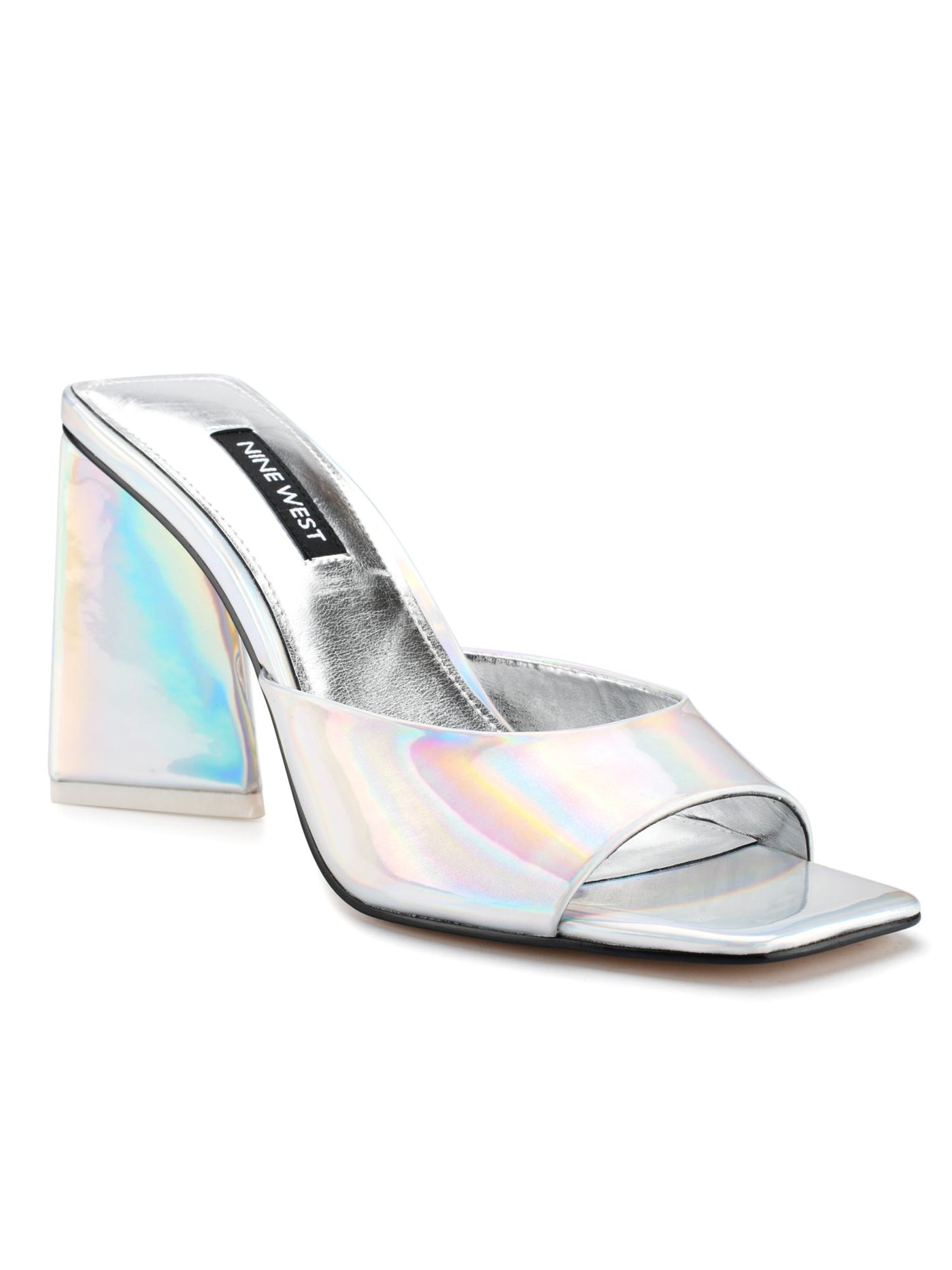 NINE WEST Womens Silver Metallic Padded Yougo Square Toe Sculpted Heel Slip On Heeled Sandal 7 M
