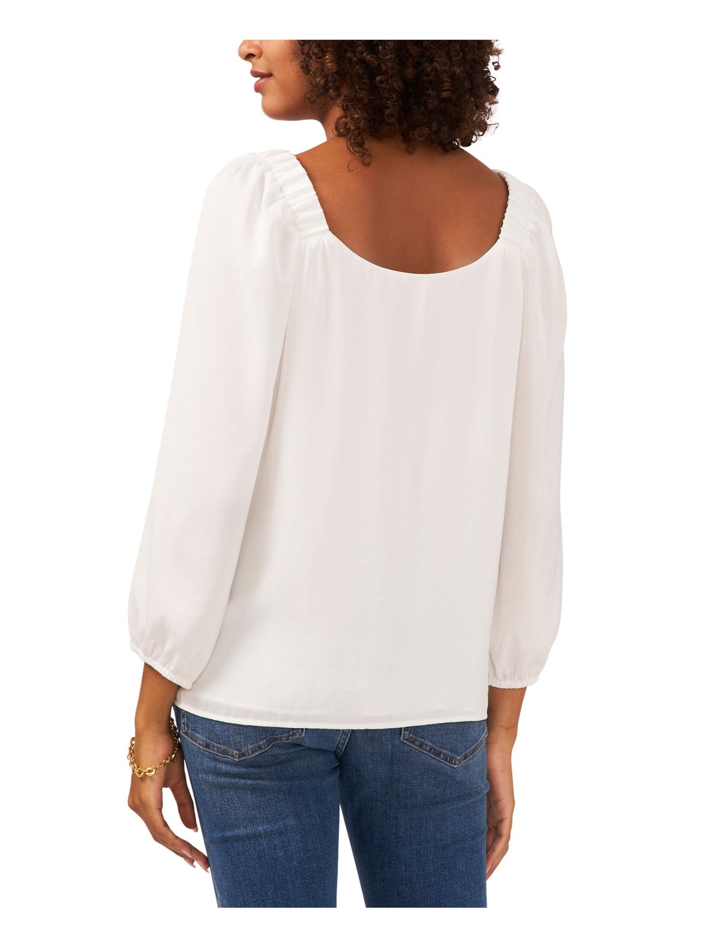 VINCE CAMUTO Womens White Ruffled Lined Vented Round Hem 3/4 Sleeve V Neck Top XL