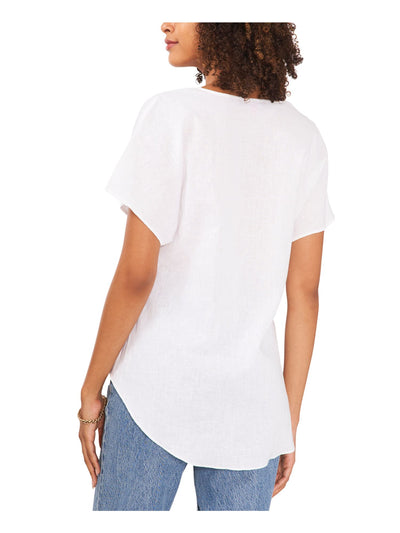 VINCE CAMUTO Womens White Short Sleeve V Neck Top XXS