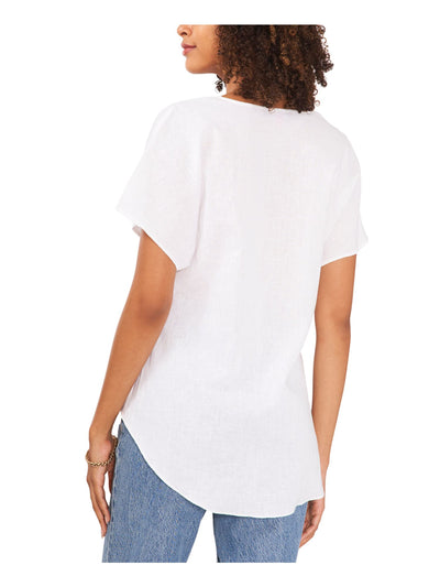 VINCE CAMUTO Womens White Short Sleeve V Neck Top XS