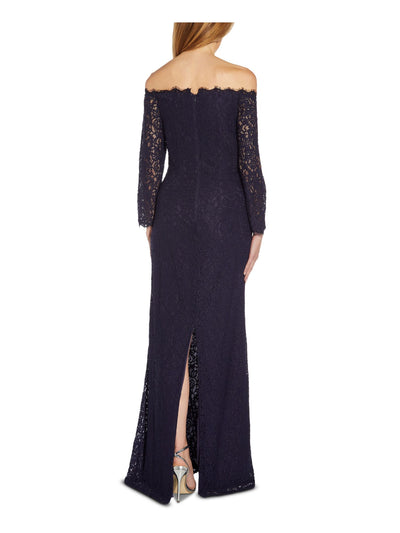 ADRIANNA PAPELL Womens Navy Lace Zippered Lined Long Sleeve Strapless Full-Length Cocktail Sheath Dress 6