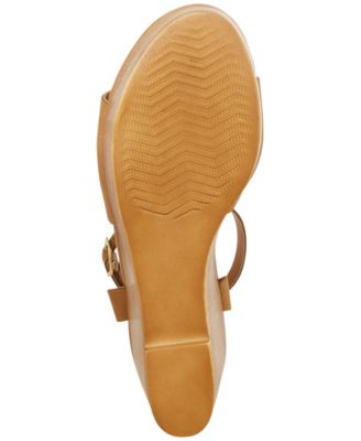 STEVE MADDEN Womens Beige 1-1/2" Platform Ankle Strap Padded Welsh Round Toe Wedge Buckle Leather Heeled M