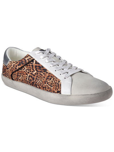 INC Mens White Leopard Print Distressed Comfort Damon Round Toe Platform Lace-Up Sneakers Shoes 8 M