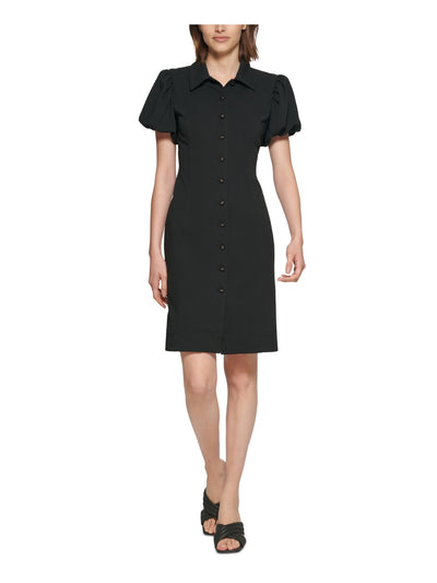 CALVIN KLEIN Womens Black Pouf Sleeve Collared Above The Knee Wear To Work Shirt Dress 6