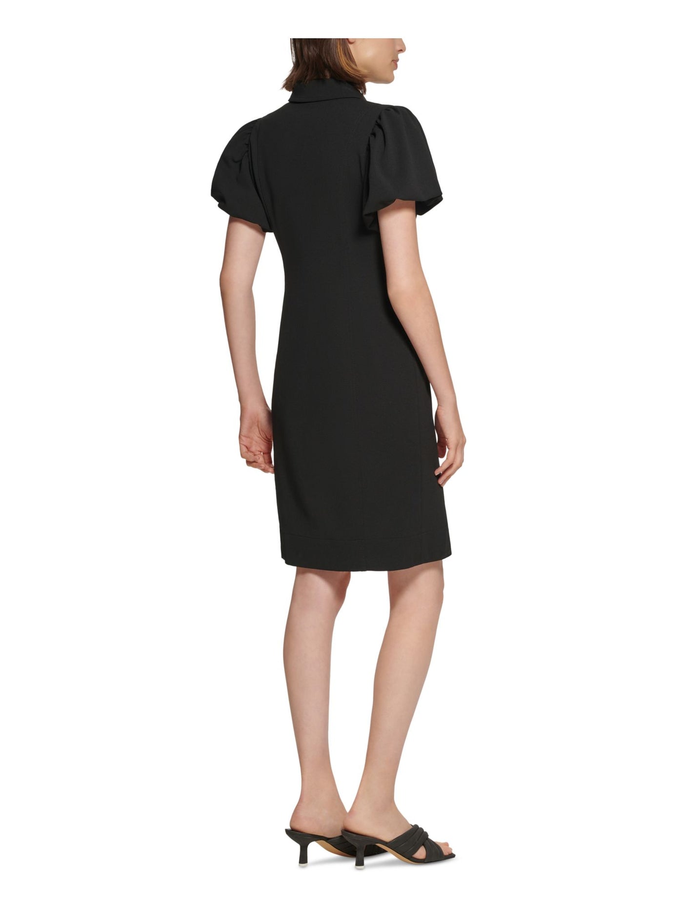CALVIN KLEIN Womens Black Pouf Sleeve Collared Above The Knee Wear To Work Shirt Dress 6