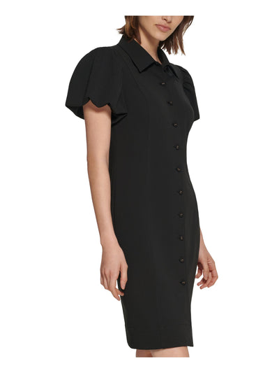 CALVIN KLEIN Womens Black Pouf Sleeve Collared Above The Knee Wear To Work Shirt Dress 6