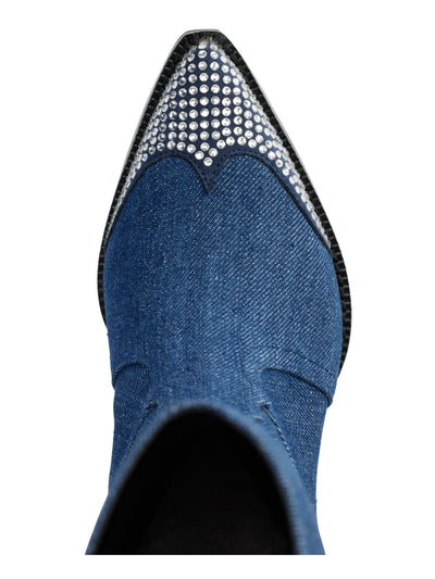 KARL LAGERFELD Womens Blue Embellished Paris Pointed Toe Block Heel Western Boot 8.5 M