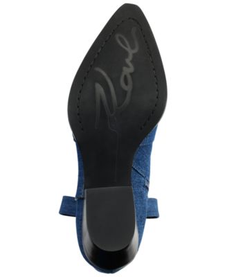 KARL LAGERFELD Womens Blue Embellished Paris Pointed Toe Block Heel Western Boot