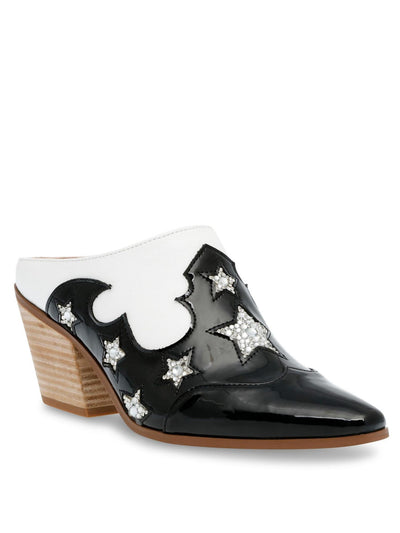 BETSEY JOHNSON Womens Black Color Block Western Embellished Padded Dennis Almond Toe Stacked Heel Slip On Heeled Mules Shoes 6 M