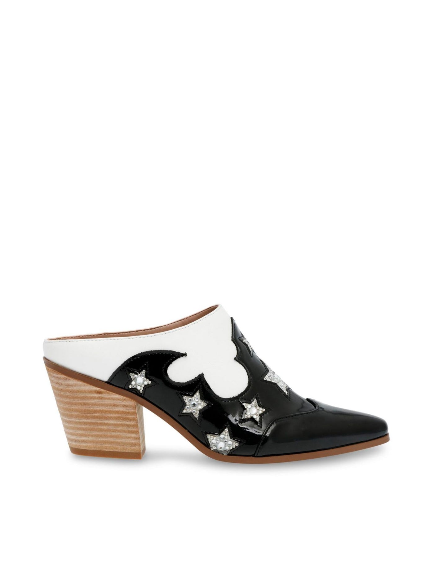 BETSEY JOHNSON Womens Black Color Block Western Embellished Padded Dennis Almond Toe Stacked Heel Slip On Heeled Mules Shoes 6 M