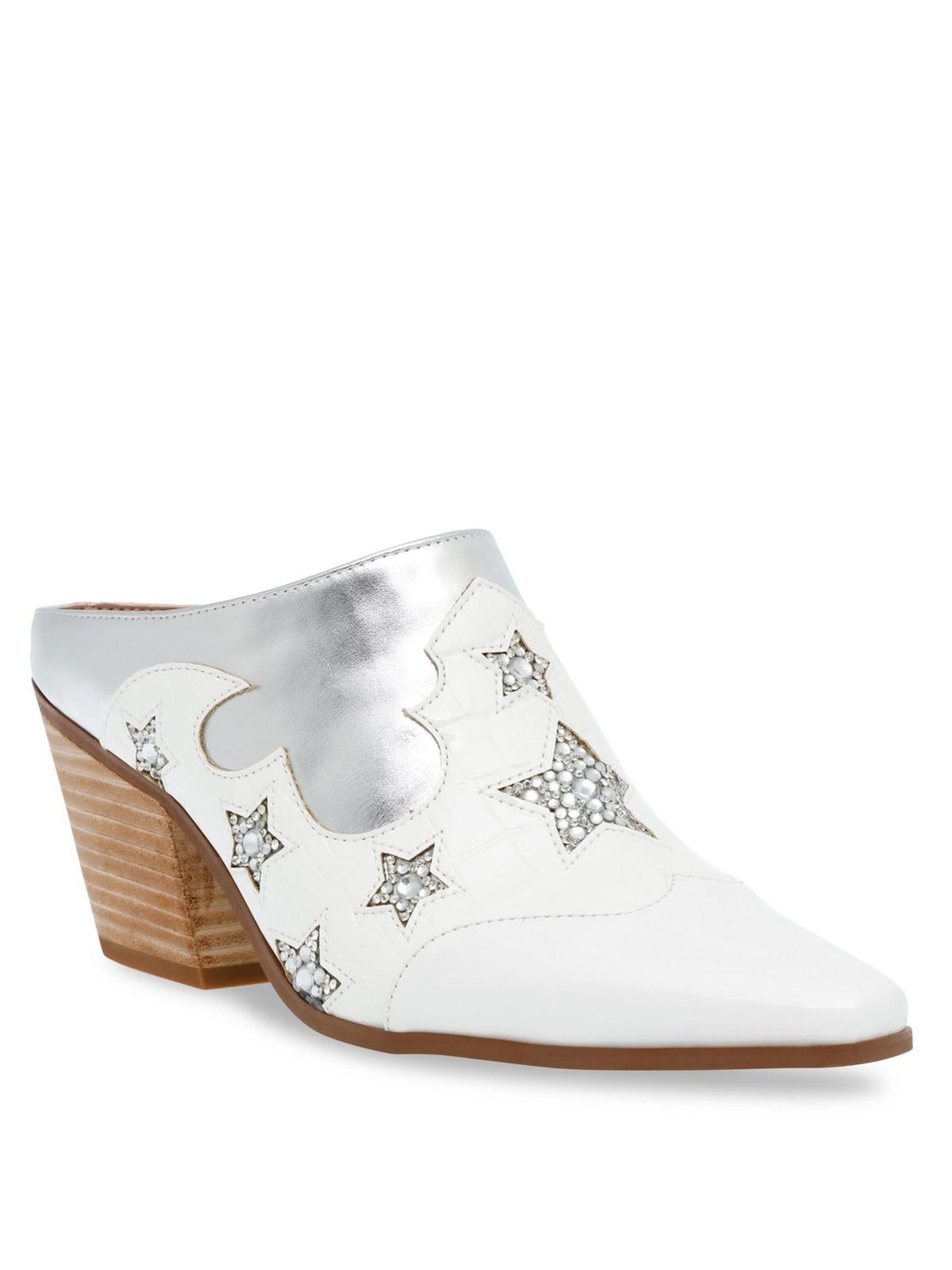 BETSEY JOHNSON Womens White Patterned Metallic Dennis Almond Toe Stacked Heel Slip On Heeled Mules Shoes 6.5 M