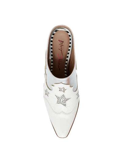 BETSEY JOHNSON Womens White Patterned Metallic Dennis Almond Toe Stacked Heel Slip On Heeled Mules Shoes 7 M