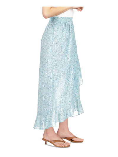 MICHAEL MICHAEL KORS Womens Aqua Ruffled Elastic Wasteline Paisley Midi Wrap Skirt Petites P\M