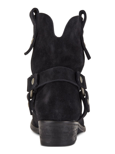 DKNY Womens Black Pull Tab Zain Almond Toe Block Heel Leather Boots Shoes 7