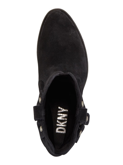 DKNY Womens Black Pull Tab Zain Almond Toe Block Heel Leather Boots Shoes 7