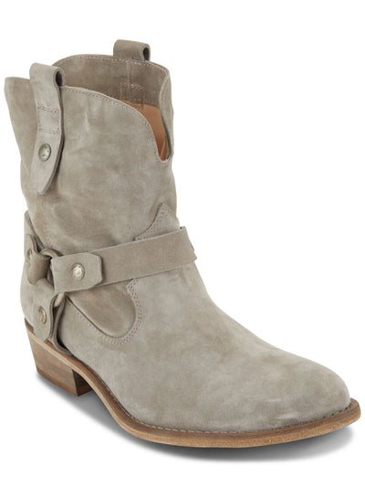 DKNY Womens Gray Pull Tab Zain Almond Toe Block Heel Leather Boots Shoes 11