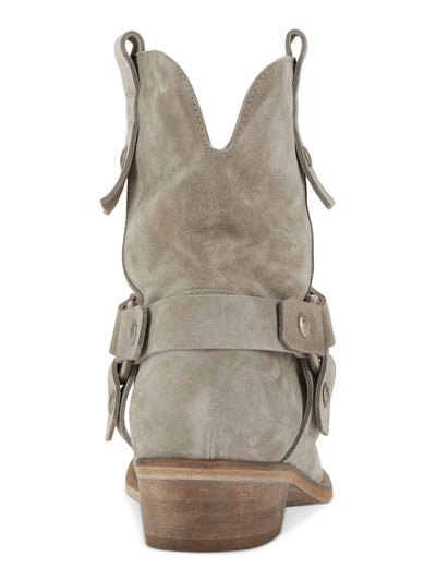 DKNY Womens Beige Pull Tab Zain Almond Toe Block Heel Leather Boots Shoes 8