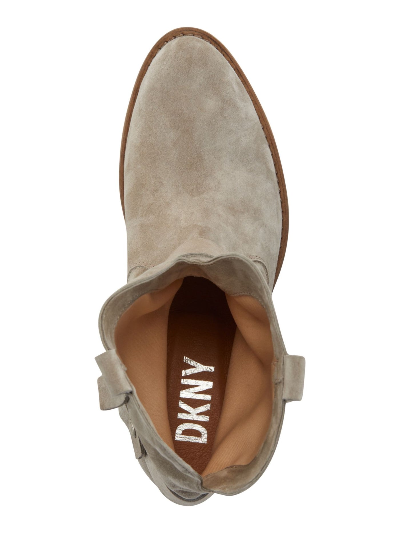 DKNY Womens Beige Pull Tab Zain Almond Toe Block Heel Leather Boots Shoes 8