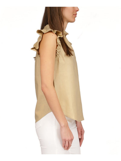 MICHAEL MICHAEL KORS Womens Beige Ruffled Cap Sleeve Split Top XXL