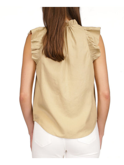 MICHAEL MICHAEL KORS Womens Beige Ruffled Cap Sleeve Split Top XXL