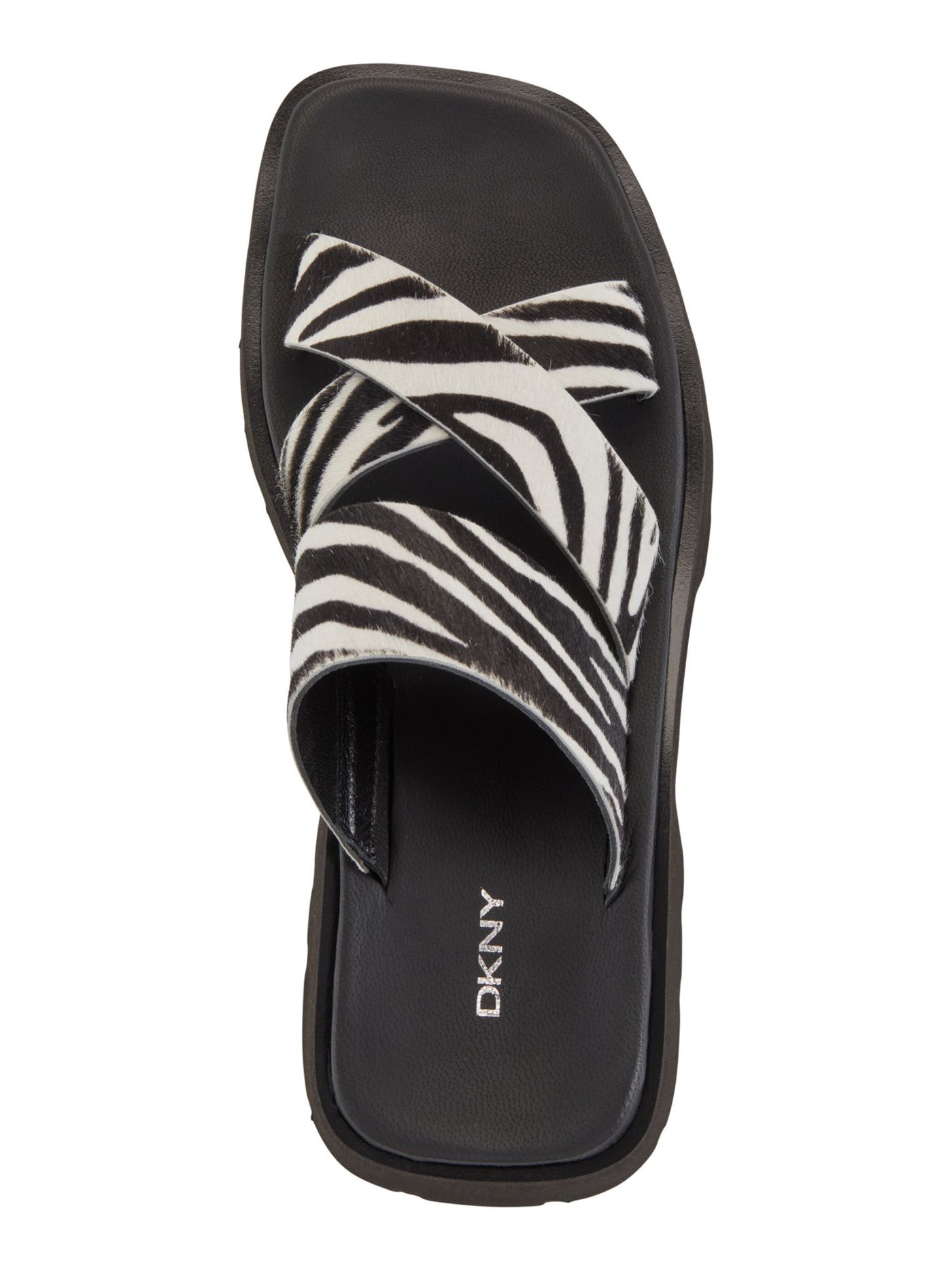 DKNY Womens Black Animal Print 1-1/2" Platform Comfort Rydel Open Toe Block Heel Slip On Leather Sandals Shoes 7