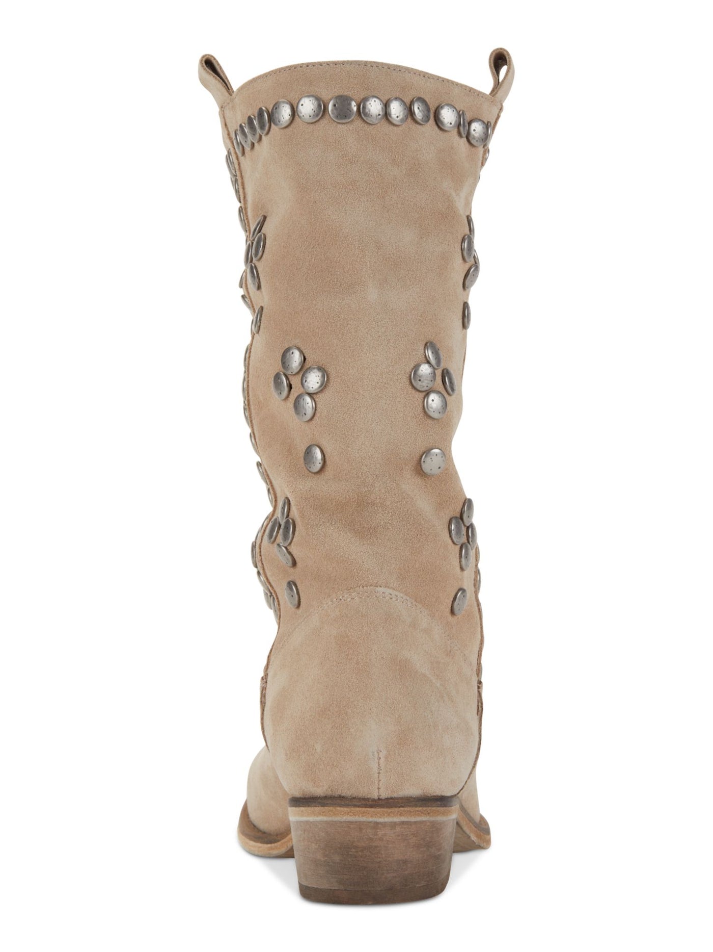 DKNY Womens Beige Studded Zari Round Toe Block Heel Leather Cowboy Boots 10