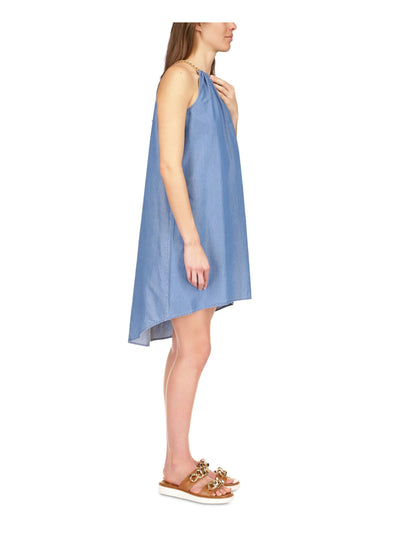 MICHAEL MICHAEL KORS Womens Blue Sleeveless Keyhole Knee Length Hi-Lo Dress M