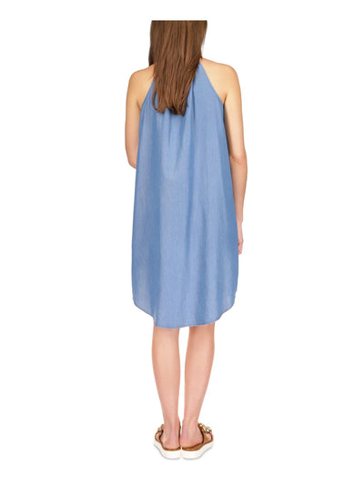 MICHAEL MICHAEL KORS Womens Blue Sleeveless Keyhole Knee Length Hi-Lo Dress L