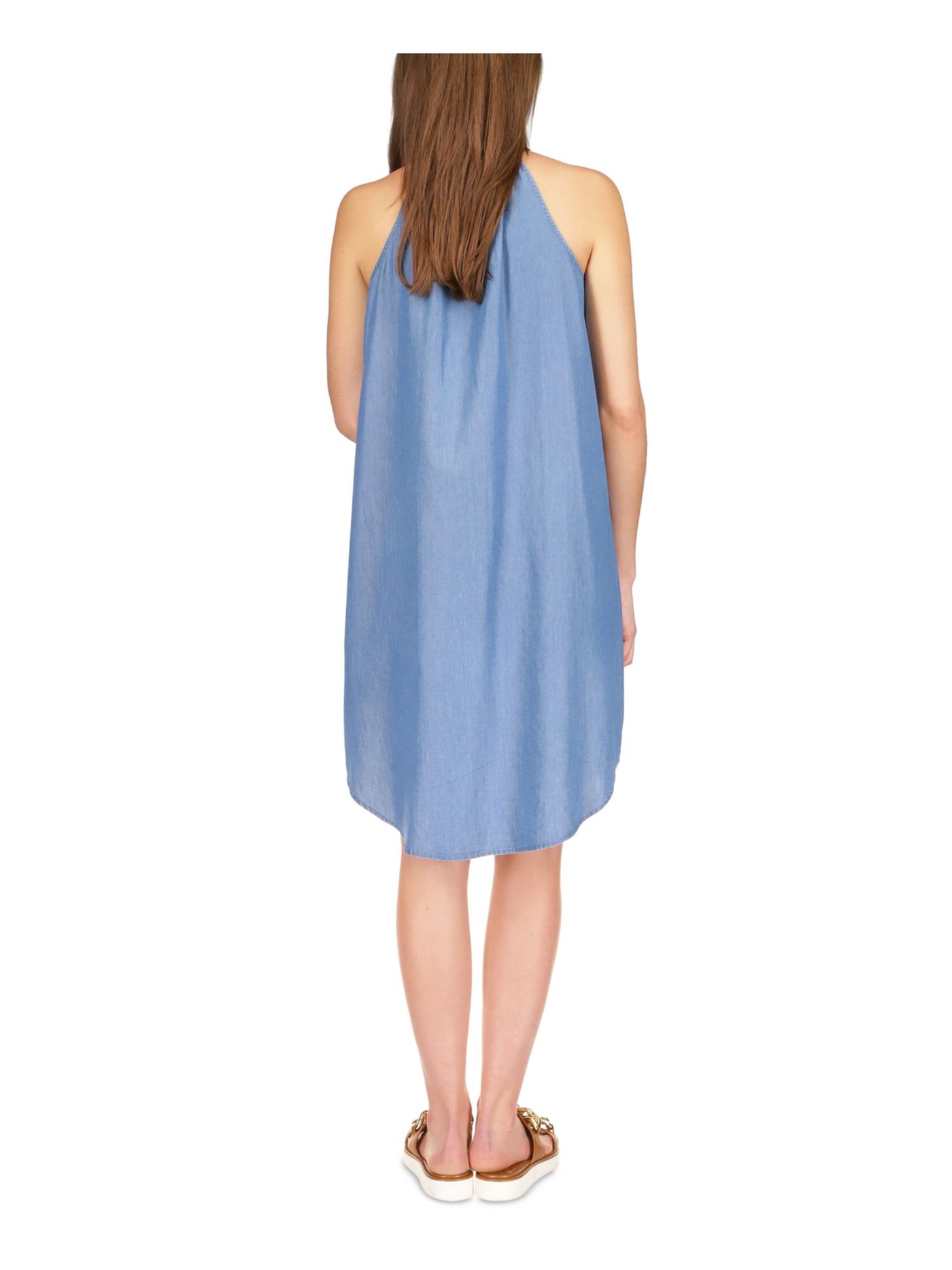 MICHAEL MICHAEL KORS Womens Blue Sleeveless Keyhole Knee Length Hi-Lo Dress M