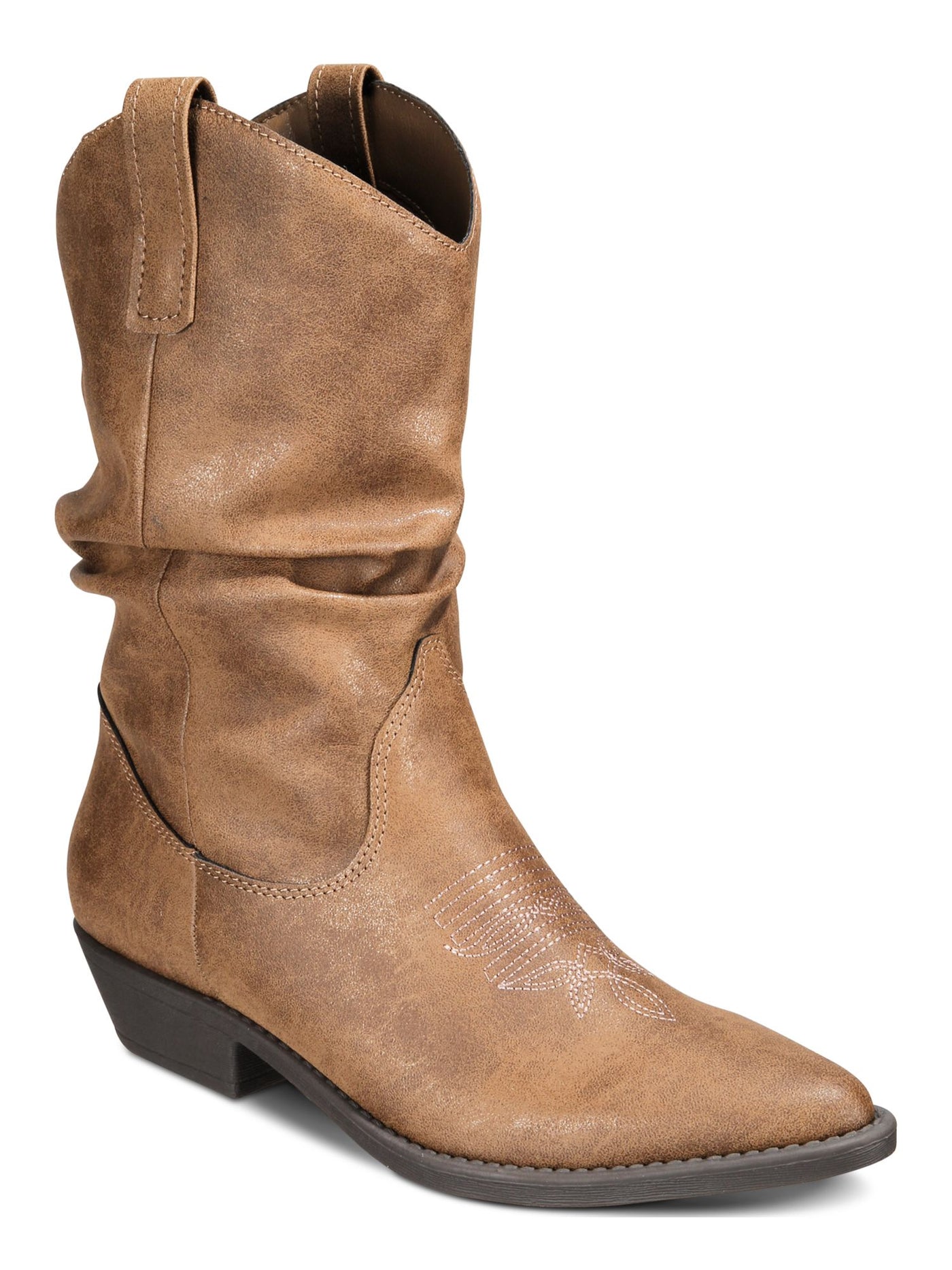 STYLE & COMPANY Womens Brown Ruched Comfort Dannaa Almond Toe Block Heel Western Boot 5 M