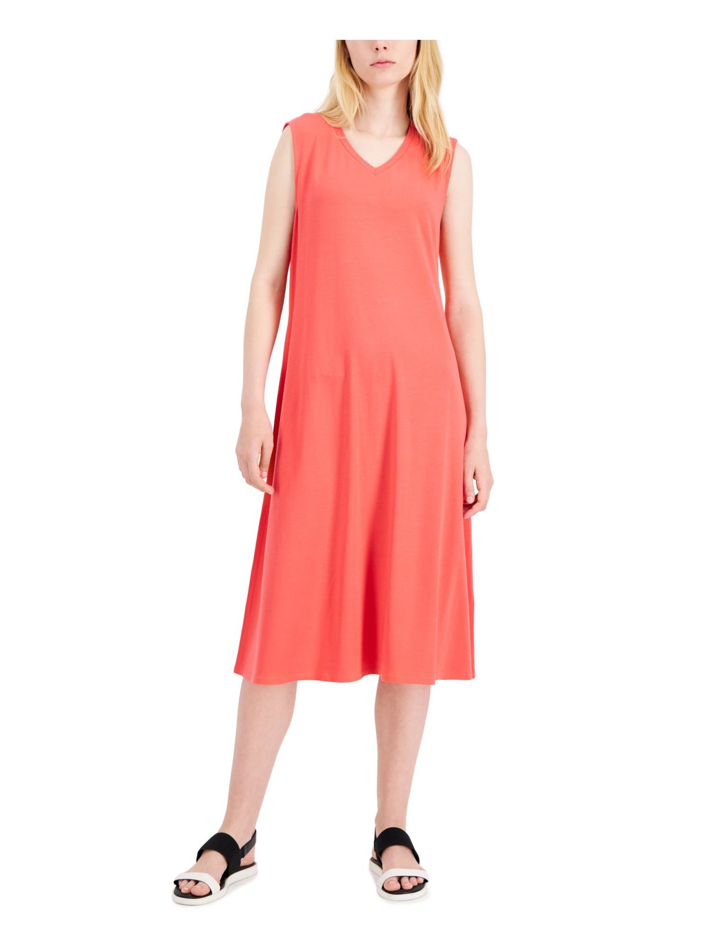 EILEEN FISHER Womens Coral Unlined Pullover Sleeveless V Neck Below The Knee Shift Dress Petites PS \ PP