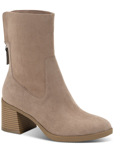 SUN STONE Womens Taupe Beige Stretch Cushioned Lyraa Round Toe Block Heel Zip-Up Booties 9 M